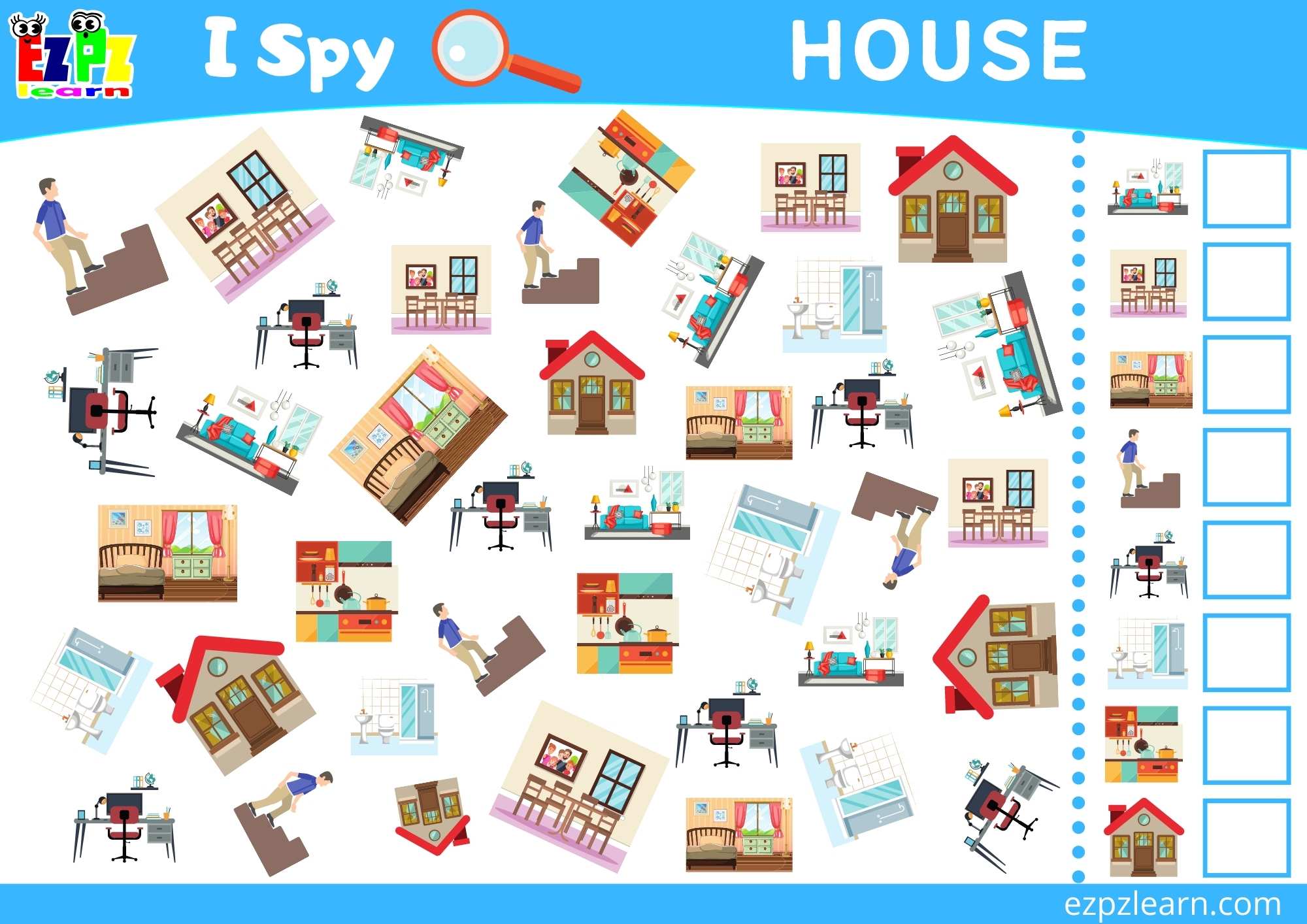 House Rooms Topic I Spy Game for kids Free PDF Download 